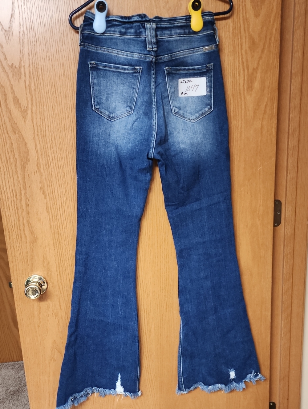 Kancan Dark Blue Flare Jeans with Distressed Hem 27x32 number 1047